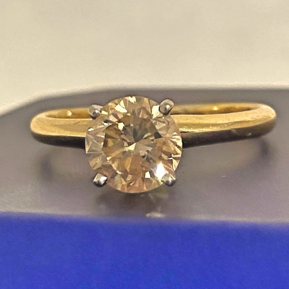Jewelry - 1.27ctw Champagne Diamond Solitaire Ladies Engagement Gold Ring w/ Gift Box